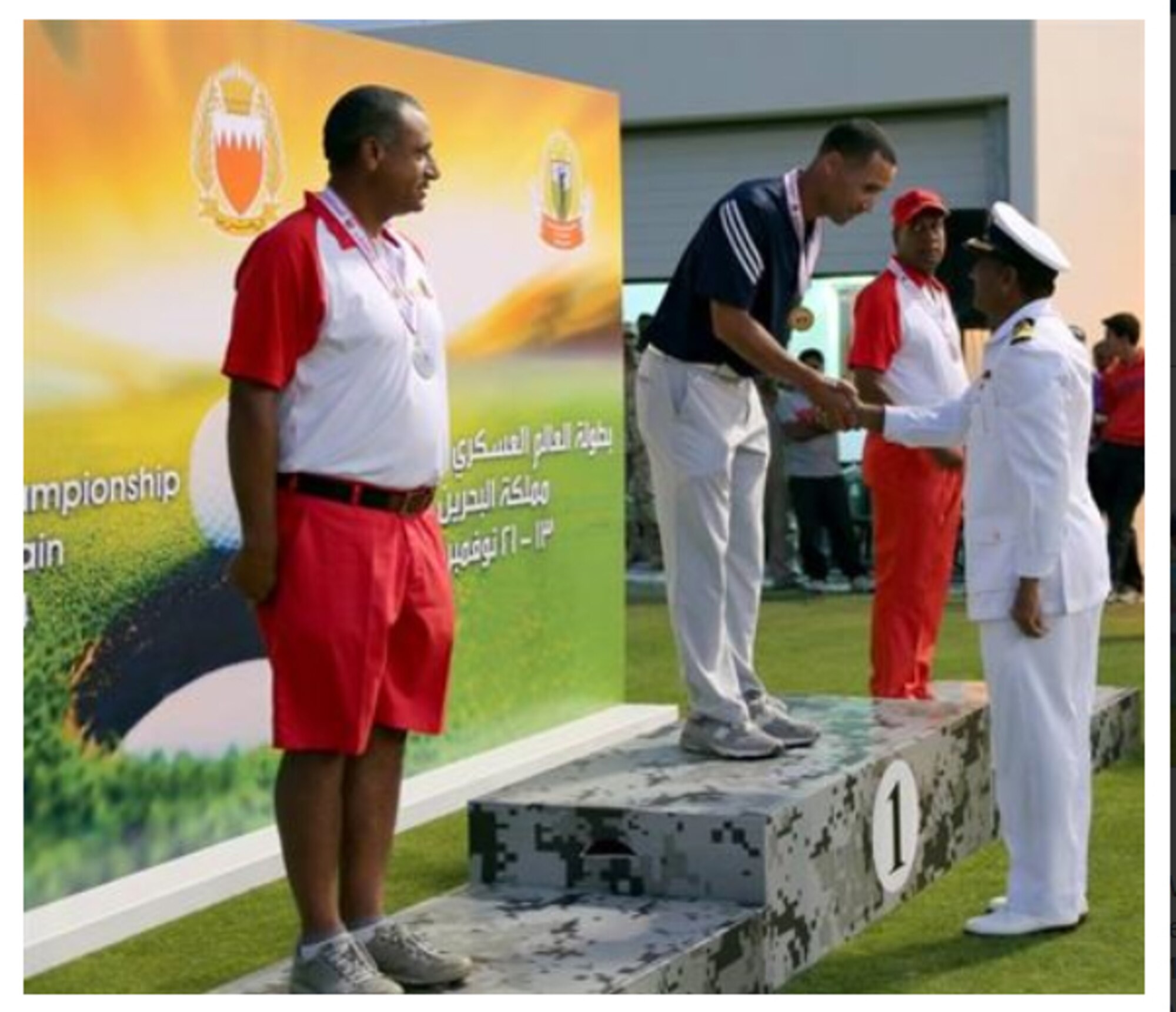 Air Force Sen. Master Sgt. Spencer Mims captures the Men's Senior Division gold medal. The US Men and Women Armed Forces Golf team won respective gold medals for the seventh time during the 8th CISM World Military Golf Championship held in Bahrain November 13-21, 2014. (Courtesy Photo)