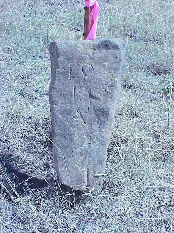 JOHN MARTIN RESERVOIR, Colo., -- This is the sandstone survey marker found in 2001 at the reservoir. It marked a corner of the Mary Prowers Indian Claim No. 19, also known as a "beef-steak claim."