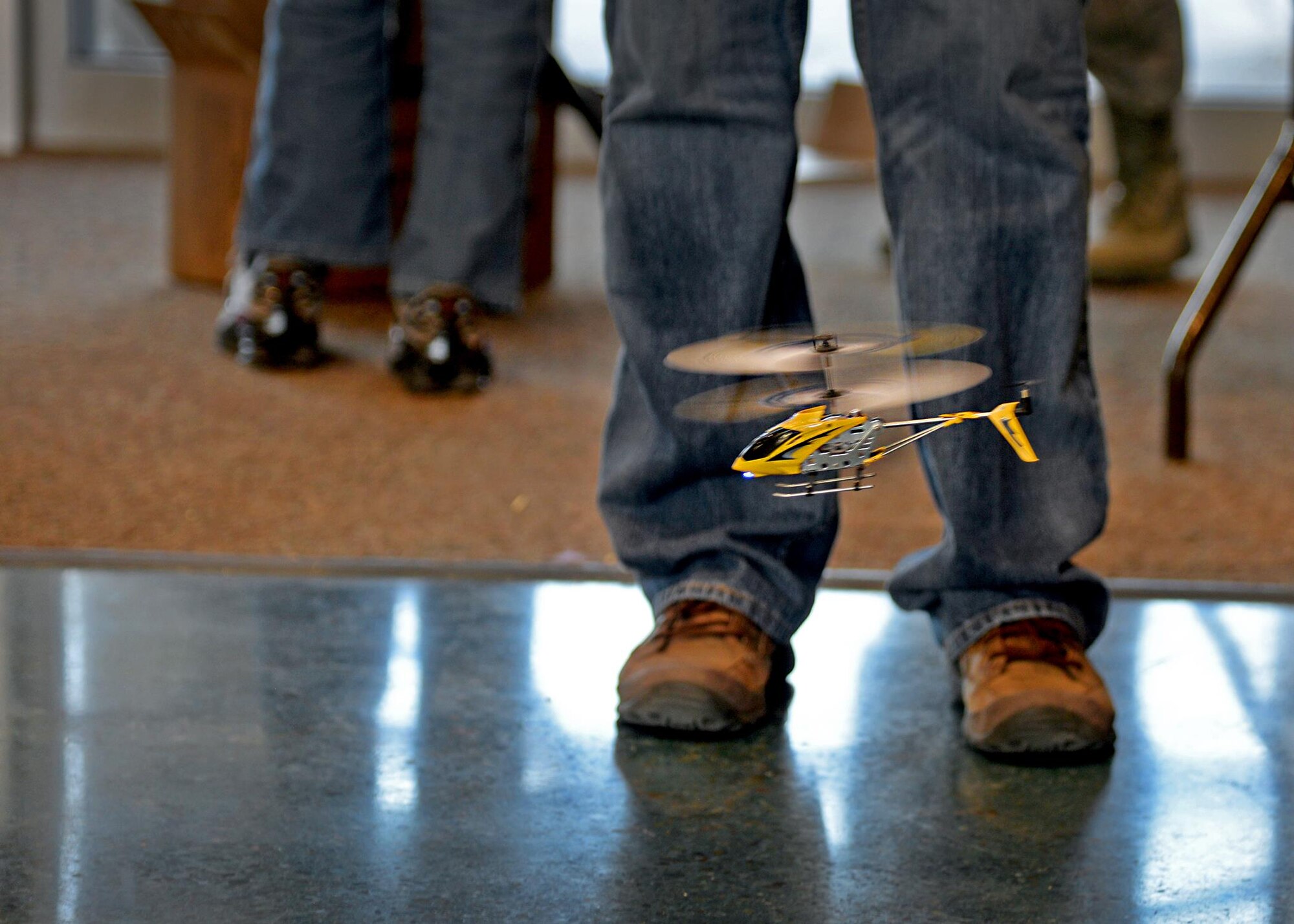 A student operates a remote-control helicopter at the Math in the Military event March 26, 2015 at Gattis Middle School in Clovis, N.M. The activity demonstrated how ratios and other mathematical equations help Airmen pilot various air frames. (U.S. Air Force photo/Airman 1st Class Chip Slack)