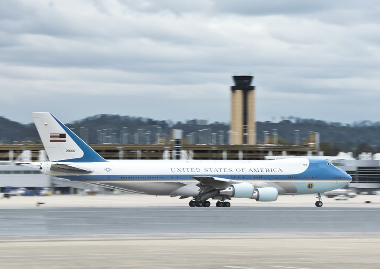 President Barack Obama arrives in Birmingham, Alabama today  March 26th, 2015.. Obama is greeted by Alabama Gov. Robert Bentley, Birmingham Mayor William Bell and Col. Robert "Scott" Grant, Vice Commander of the 117th Air Refueling Wing. Obama came to Birmingham to visit Lawson State Community College where he gave a speech on economic issues. (U.S. Air National Guard photo by: Senior Master Sgt. Ken Johnson/Released)