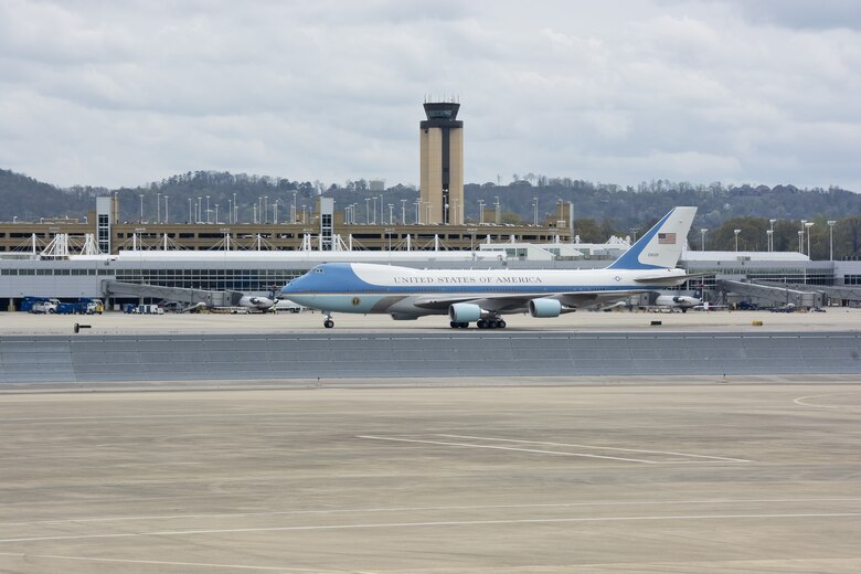President Barack Obama arrives in Birmingham, Alabama today  March 26th, 2015.. Obama is greeted by Alabama Gov. Robert Bentley, Birmingham Mayor William Bell and Col. Robert "Scott" Grant, Vice Commander of the 117th Air Refueling Wing. Obama came to Birmingham to visit Lawson State Community College where he gave a speech on economic issues. (U.S. Air National Guard photo by: Senior Master Sgt. Ken Johnson/Released)