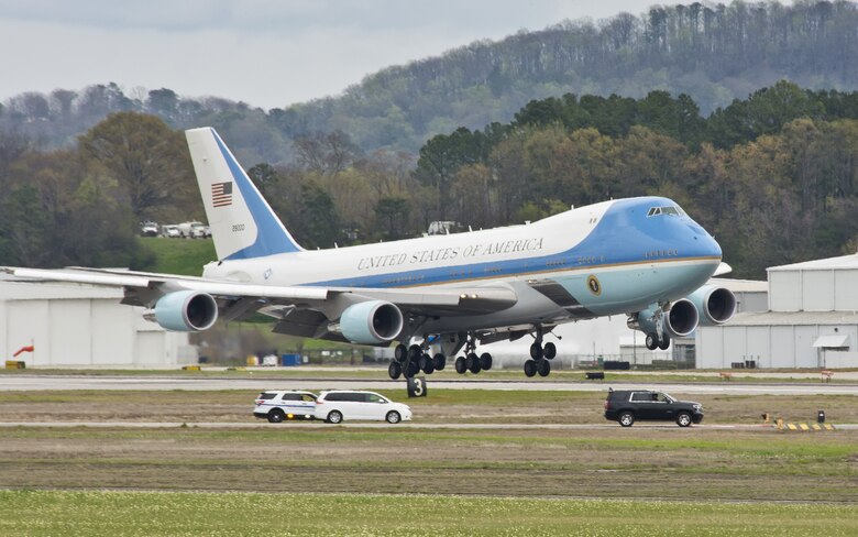 President Barack Obama arrives in Birmingham, Alabama today  March 26th, 2015.. Obama is greeted by Alabama Gov. Robert Bentley, Birmingham Mayor William Bell and Col. Robert "Scott" Grant, Vice Commander of the 117th Air Refueling Wing. Obama came to Birmingham to visit Lawson State Community College where he gave a speech on economic issues. (U.S. Air National Guard photo by: Senior Master Sgt. Ken Johnson/Released)