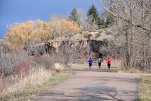 Members of Team Red, White and Blue, and Team Rubicon of Montana begin the “Run as One” trail run at the Lewis and Clark overlook in Great Falls, Mont., March 28, 2015. Run as One was hosted nationwide to raise awareness and honor Marine Corps veteran Clay Hunt, an original member of Team Rubicon who took his life after battling post-traumatic stress and depression. Both organizations are designed around the idea of giving veterans a place to turn to form a lasting bond with the community and one another. (U.S. Air Force photo/Tech. Sgt. Chad Thompson)