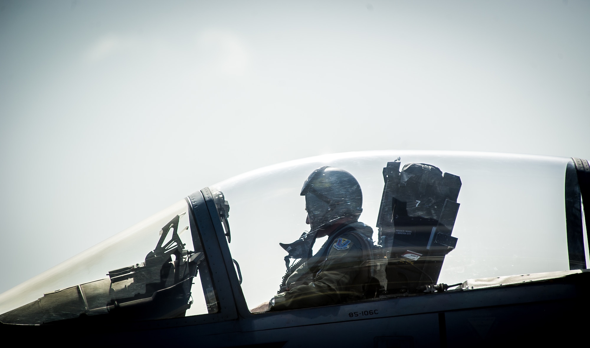 An F-15C Eagle pilot guides his jet into position at Leeuwarden Air Base, Netherlands, March 31, 2015. F-15C Eagles from the Florida Air National Guard's 159th Expeditionary Fighter Squadron are deployed to Europe as the first ever ANG theater security package here. These F-15s will conduct training alongside our NATO allies to strengthen interoperability and to demonstrate U.S. commitment to the security and stability of Europe. (U.S. Air Force photo/ Staff Sgt. Ryan Crane)