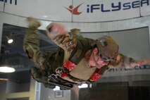 A combat controller assigned to the 22nd Special Tactics Squadron at Joint Base Lewis-McChord, Wash., practices free fall techniques in the iFly wind tunnel in Seattle, March 25, 2015. The 22nd STS is a unit of the 24th Special Operations Wing based at Hurlburt Field, Florida. The primary mission of the 24th SOW is to provide Special Tactics forces for rapid global employment to enable airpower success.  (U.S. Air Force photo/Master Sgt. Todd Wivell) 