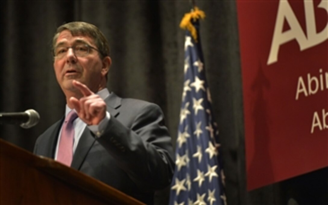 Defense Secretary Ash Carter delivers remarks to the student body of his alma mater Abington Senior High School in Abington, Pa., March 30, 2015. Secretary Carter kicked off his Force of the Future initiative at the school.
