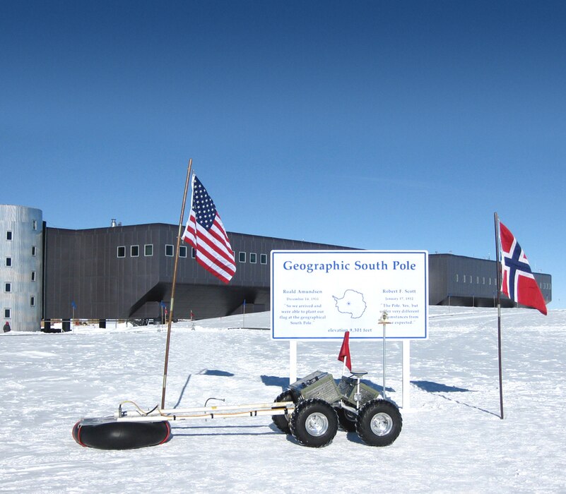 The icy terrain in remote polar research locations includes deep, often unseen, crevasses. A robotic rover, known as Yeti, conducts ground-penetrating radar (GPR) surveys to provide greater understanding of the terrain and highlight potential safety hazards.