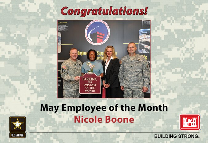 Huntsville Center's May Employee of the Month is Nicole Boone, who works in the Small Business Office. Building Strong!