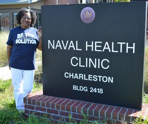 Rhonda MitchKetchens' slogan "Be the Solution," won the base Sexual Assault Prevention and Response program's t-shirt design contest, chosen among 20 design ideas submitted by service members and civilian employees from various commands across Joint Base
Charleston-Weapons Station. MitchKetchens, a medical support assistant for the Wellness Clinic at Naval Health Clinic Charleston, was inspired by her mother who always told her to "be the solution," whenever faced with a problem. (U.S. Navy photo / Kris Patterson)
