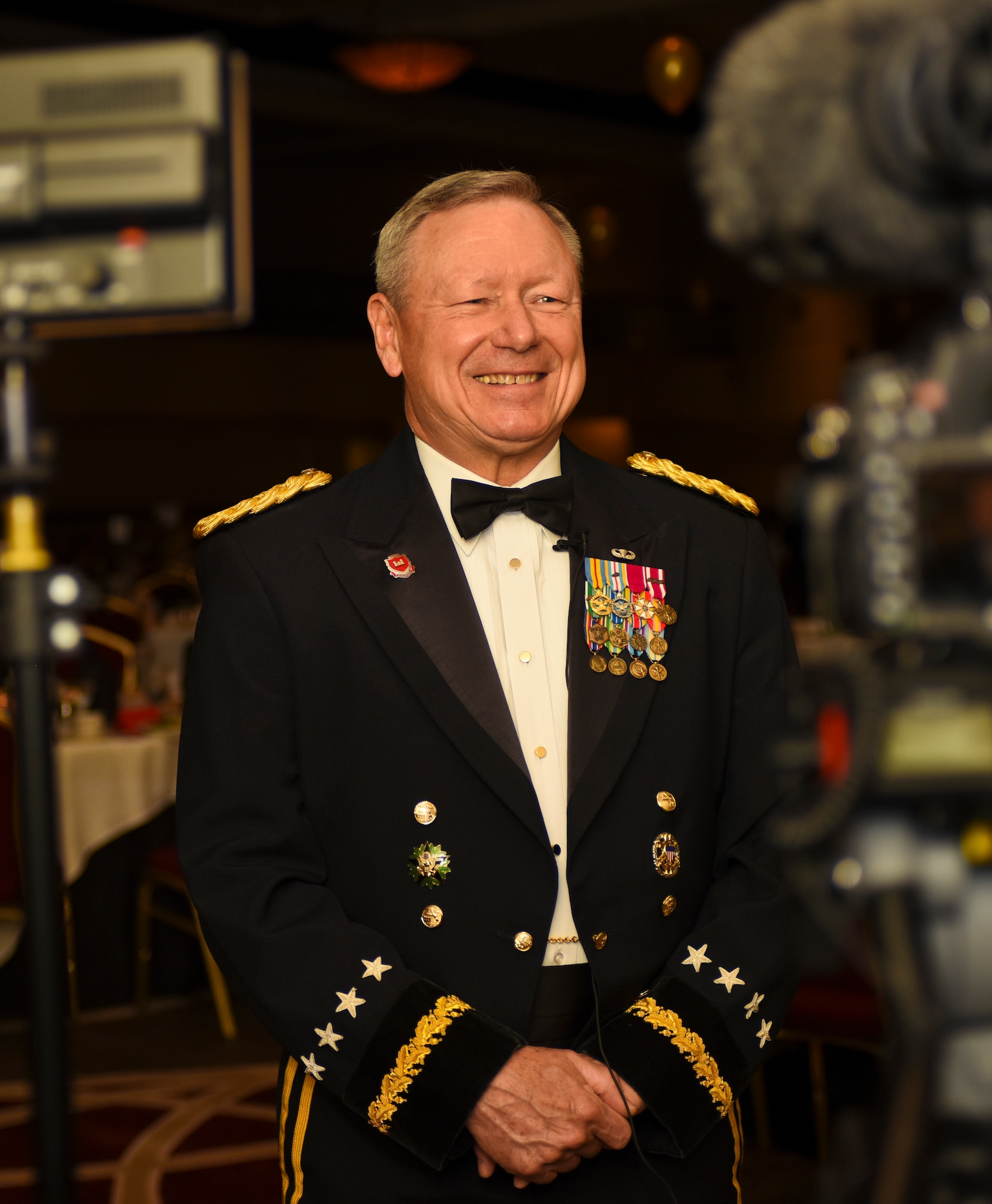 U.S. Army Gen. Frank J. Grass, Chief of the National Guard Bureau, gives an interview prior to the Ohio National Guard Association and Ohio National Guard Enlisted Association Spring Dinner Dance, Columbus, Ohio, April 25, 2015. Gen. Grass was the guest speaker at the event which is held annually for association members in both the Air and Army National Guard. (U.S. National Guard photo by Senior Airman Wendy Kuhn/Released)