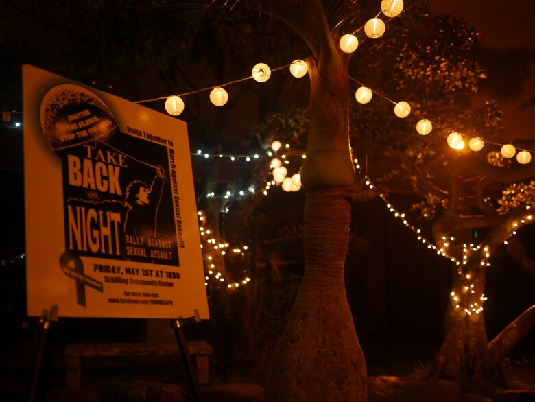 Men, women and children united together and marched against sexual assault during the Take Back the Night march on Kadena Air Base, Japan, May 1, 2015. The Take Back the Night event is held annually on Kadena Air Base to raise awareness around the installation about sexual assault. (U.S. Air Force photo/Senior Airman Omari Bernard)