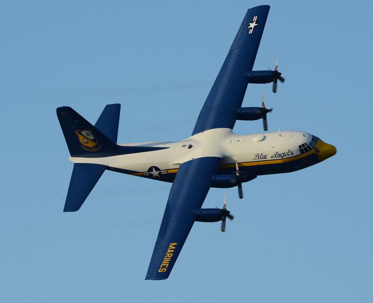 The U.S. Navy Flight Demonstration Team Blue Angels C-130 Hercules, Fat Albert, soars through the sky during the 2015 Defenders of Liberty Air Show at Barksdale Air Force Base, Louisiana, May 1. Fat Albert is a nickname given to the plane by Marine Corps Blue Angel pilots in the 1970s because of its size and shape. It is a reference to the popular children's cartoon of the same era. (U.S. Air Force photo/Senior Airman Benjamin Gonsier)