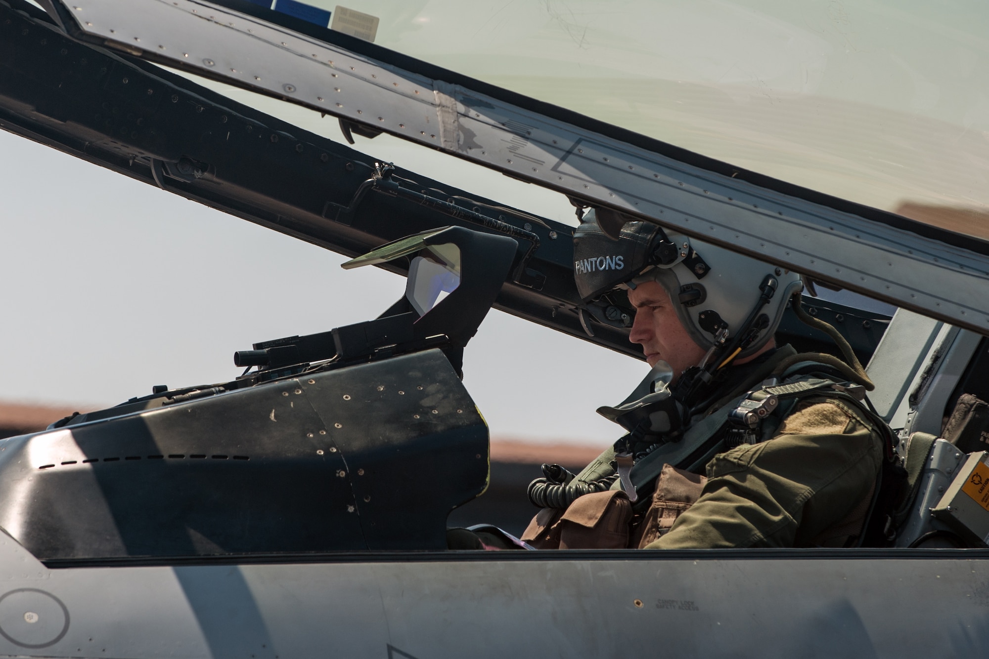 U.S. Air Force Capt. Jacob “Apollo” Allen, 35th Fighter Squadron F-16 Fighting Falcon pilot, prepares to take off during exercise Max Thunder 15-1 at Gwangju Air Base, Republic of Korea, April 21, 2015. Max Thunder is a large-scale employment exercise designed to increase interoperability between U.S. and ROK forces, and ultimately enhance commitments to maintain peace in the region. (U.S. Air Force photo by Senior Airman Taylor Curry/Released)