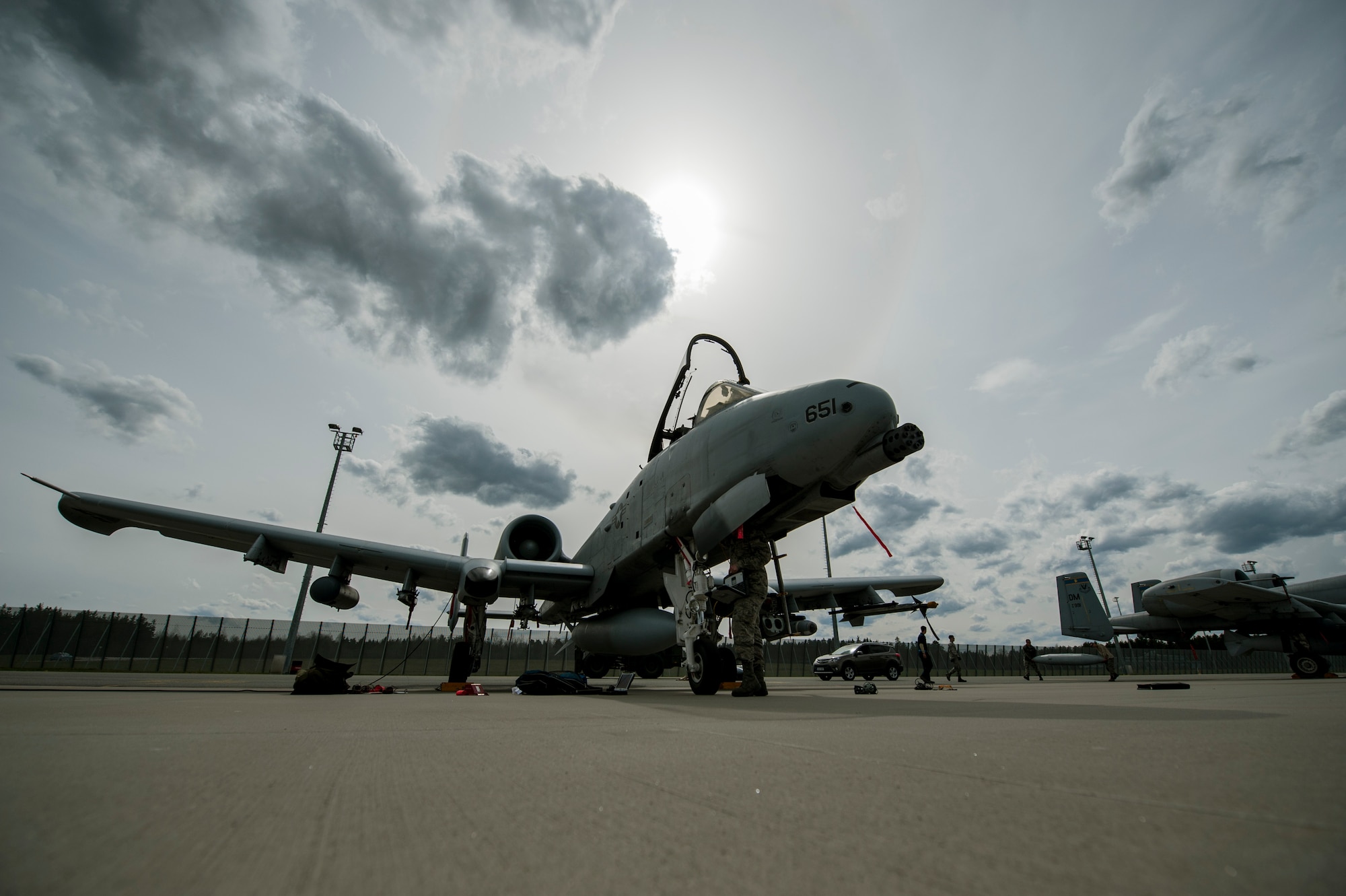 A member of the 354th Expeditionary Fighter Squadron performs a post-flight inspection on an A-10 Thunderbolt II attack aircraft May 1, 2015, at Ämari Air Base, Estonia. The U.S. is committed to acting collectively with NATO allies and the international community to address security challenges in Europe and around the world. (U.S. Air Force photo by Senior Airman Rusty Frank/Released)