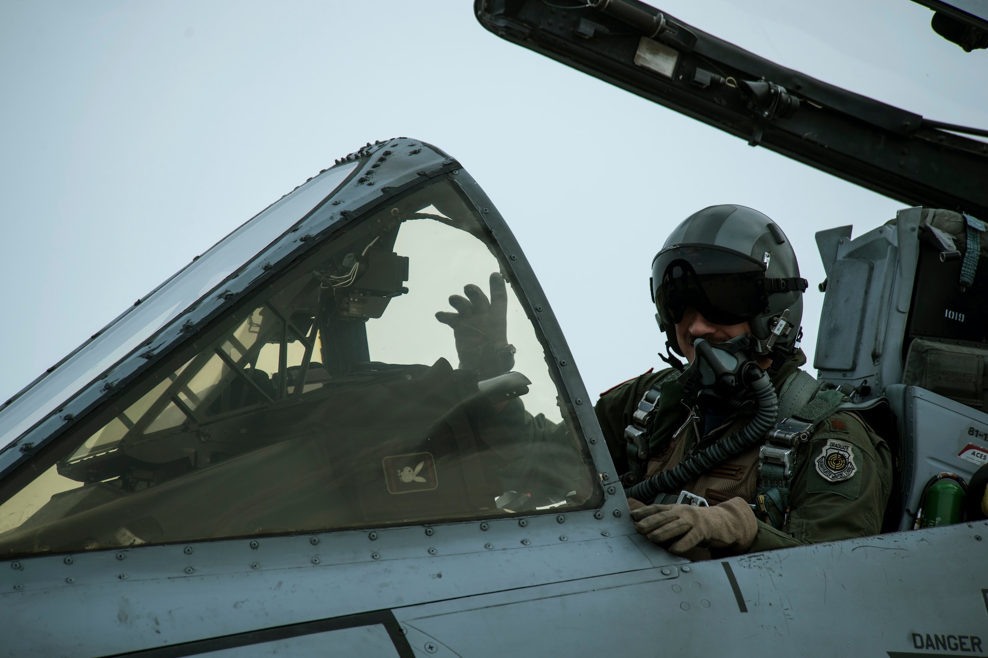 A U.S. Air Force A-10 Thunderbolt II attack aircraft pilot waves from his jet on the flightline May 1, 2015, at Ämari Air Base, Estonia. The A-10 supports Air Force missions around the world as part of the U.S. Air Force's current inventory of strike platforms, including the F-15 Strike Eagle and the F-16 Fighting Falcon fighter aircraft. (U.S. Air Force photo by Senior Airman Rusty Frank/Released)