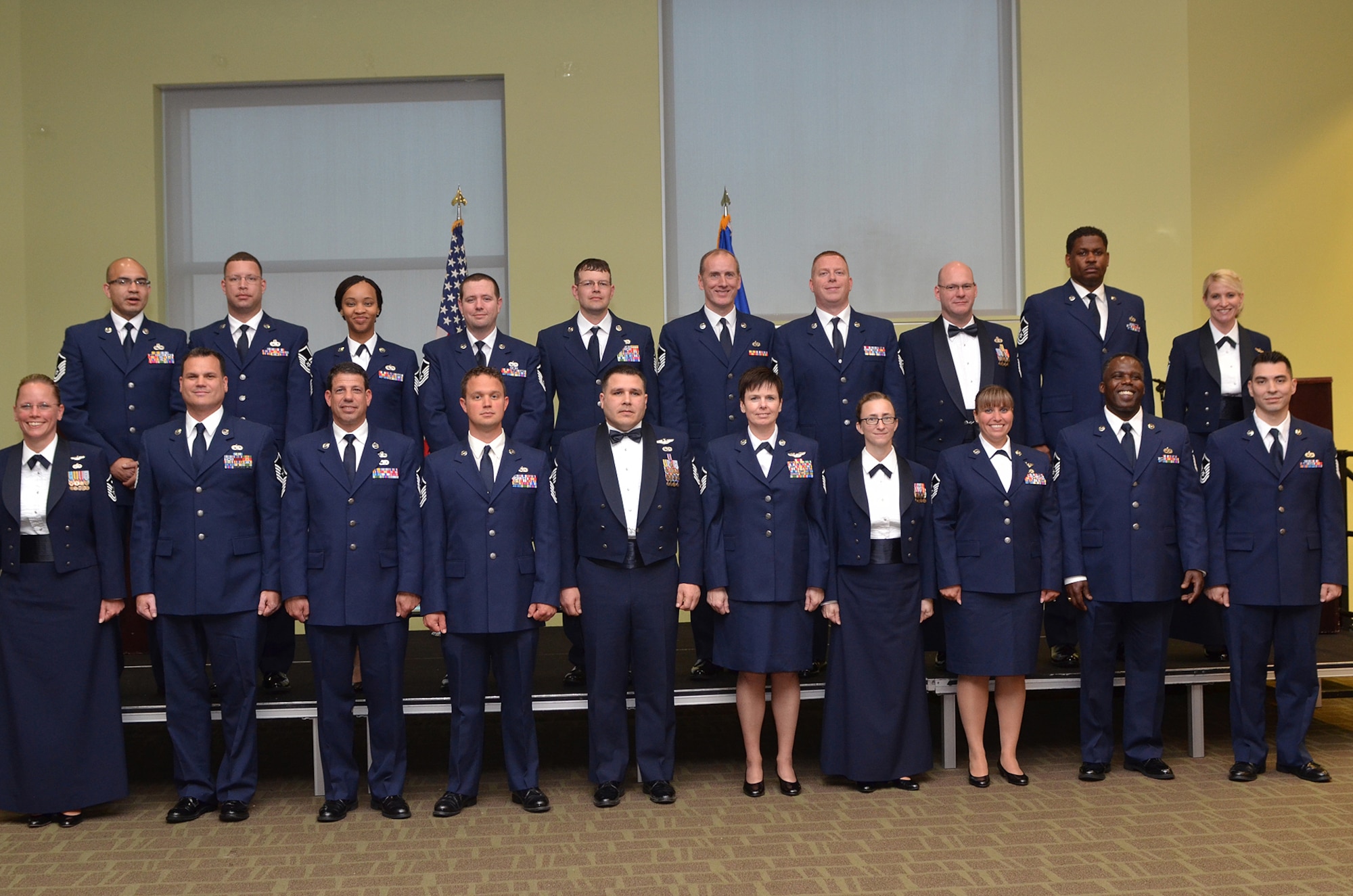 20 master sergeants from the 512th Airlift Wing were inducted into the Senior Noncommissioned Officer Corps May 2, 2015, during a ceremony at Delaware State University, Dover, Del. The 512th Top 3 Association hosted the 10th Annual SNCO Induction Ceremony. (U.S. Air Force photo/2nd Lt. Steve Lewis)
