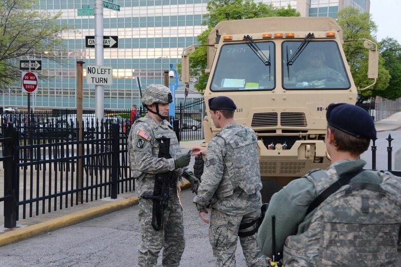 The men and women of the 175th Wing Maryland Air National Guard were activated to support Baltimore law enforcement while protecting civilians and property in Baltimore, MD. The airmen train relentlessly to prepare for these types of real-world situations and are ready to face any challenges they may encounter. April 30, 2015 (Air National Guard photo by Tech. Sgt. Christopher Schepers/RELEASED)