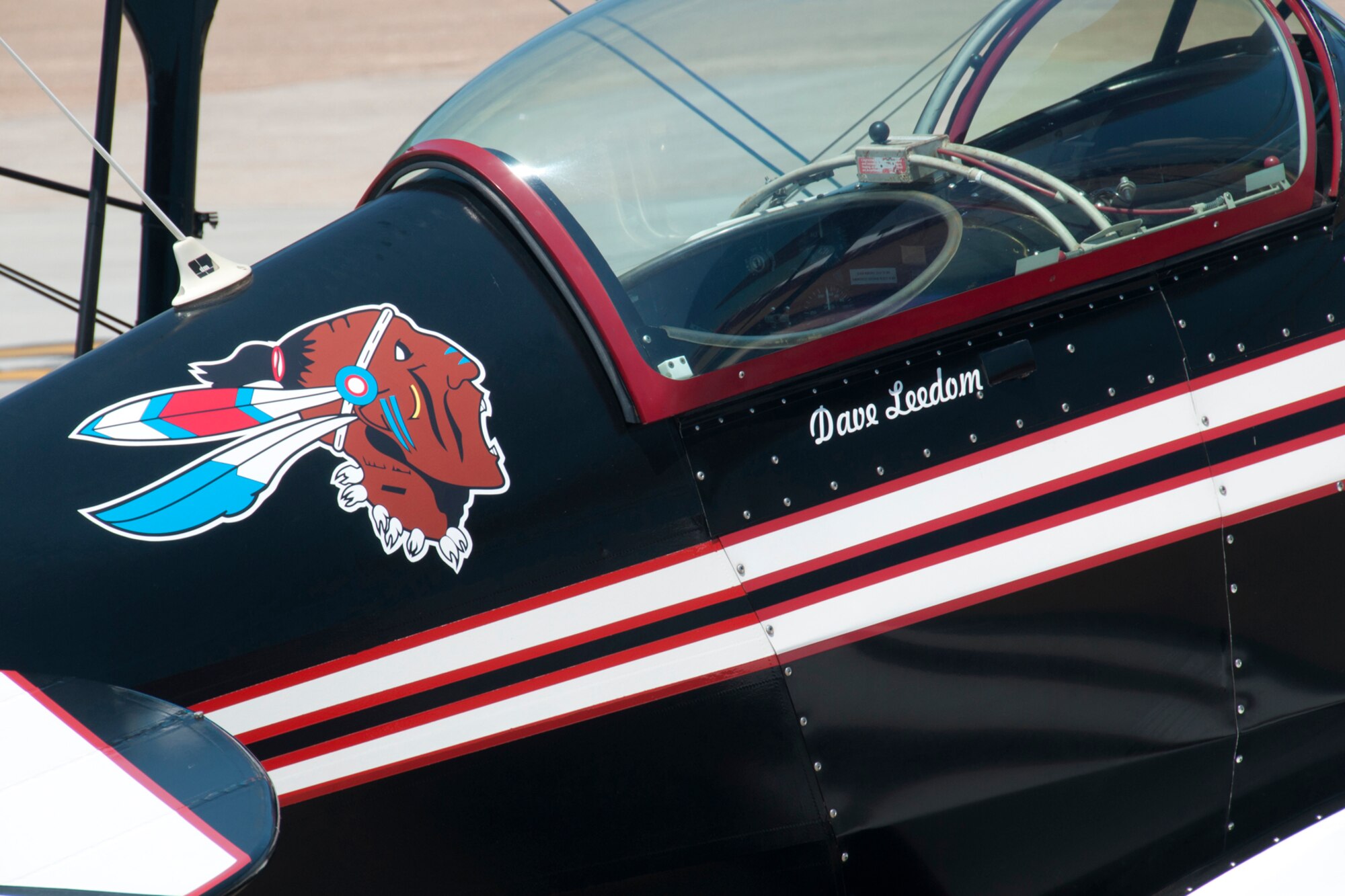 U.S. Air Force Col. Dave Leedom's Pitts Special Biplane proudly displays the 93rd Bomb Squadron's symbol while parked at Barksdale Air Base, La., May 2, 2015. Leedom, who used to command the 93rd BS, performed aerial stunts in the plane for thousands of spectators attending the the Defenders of Liberty Air Show. (U.S. Air Force photo by Tech. Sgt. Ted Daigle/Released)