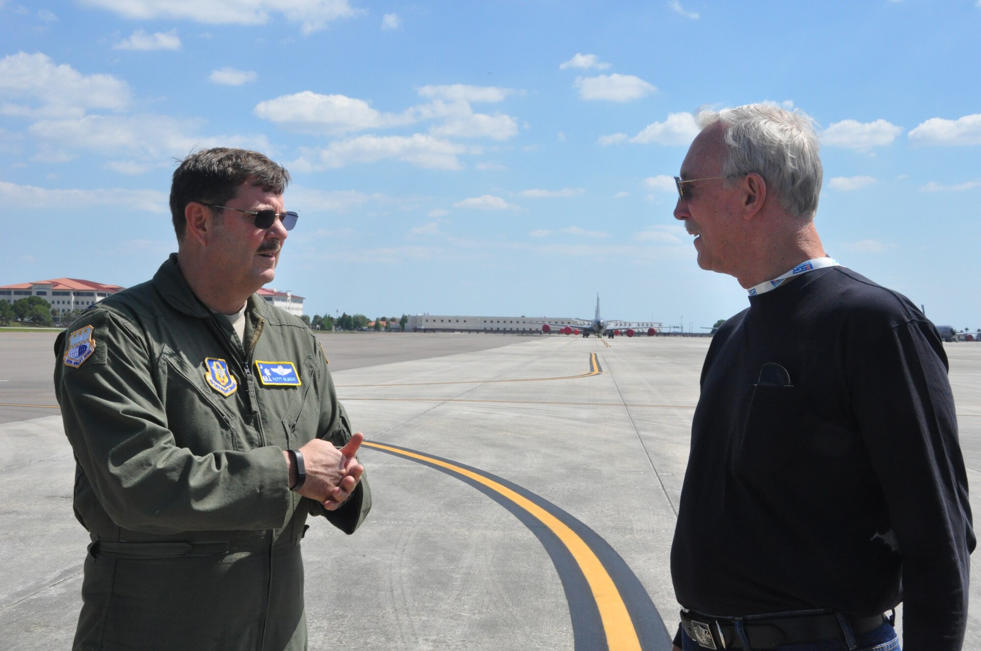 Col. Greg Gilmour, 315th Airlift Wing Commander, Joint Base Charleston, SC, discusses the capabilities of the KC-135 Stratotanker during the SC Employer Support of the Guard and Reserve Bosslift at MacDill AFB, Fla, May 1. Gilmour and civic leaders from throughout the state of South Carolina visited MacDill AFB as part of a community outreach program sponsored by the SC ESGR. (U.S. Air Force Photo by Capt. Joe Simms)