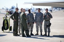 Maj. William Andreotta, 56th Training Squadron assistant director of operations, talks with Airmen at Laughlin Air Force Base, Texas, May 1, 2015. Luke’s critical role in the F-35 Lightning II mission is focused on training and producing U.S. and international pilots for the U.S. Air Force’s initial operational capability in August of 2016. (U.S. Air Force photo by Tech. Sgt. Steven R. Doty)