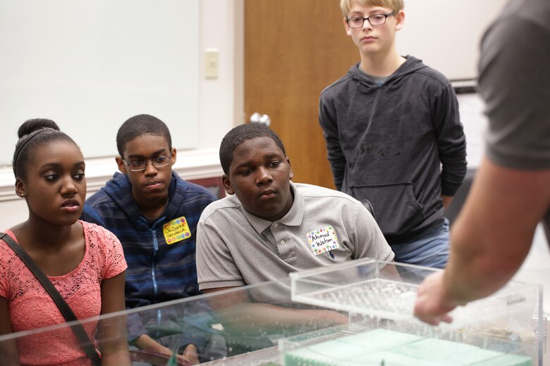 Participants of the district’s Take our Daughters and Sons to Work Day held May 1 view an interactive wetlands model to learn how wetlands protect the environment. Facilitators guided participants through age-appropriate breakout sessions as students discovered the district’s expansive footprint on public works projects throughout the Southeast. They also toured facilities and learned about large-scale projects such as the Savannah Harbor Expansion Project, dam operations and other salient initiatives.