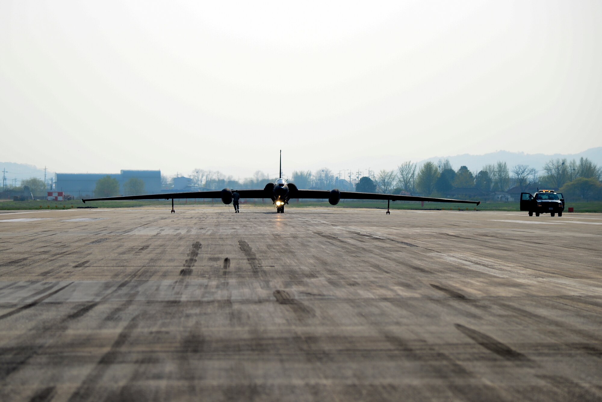 Lt. Col. Luke Lokowich, 5th Reconnaissance Squadron commander and a U-2 pilot, prepares to take off for a high-altitude flight April 22, 2015, at Osan Air Base, Republic of Korea. The U-2 has been used for electronic sensor research, satellite calibration, and communications purposes. (U.S. Air Force photo by Senior Airman Matthew Lancaster)