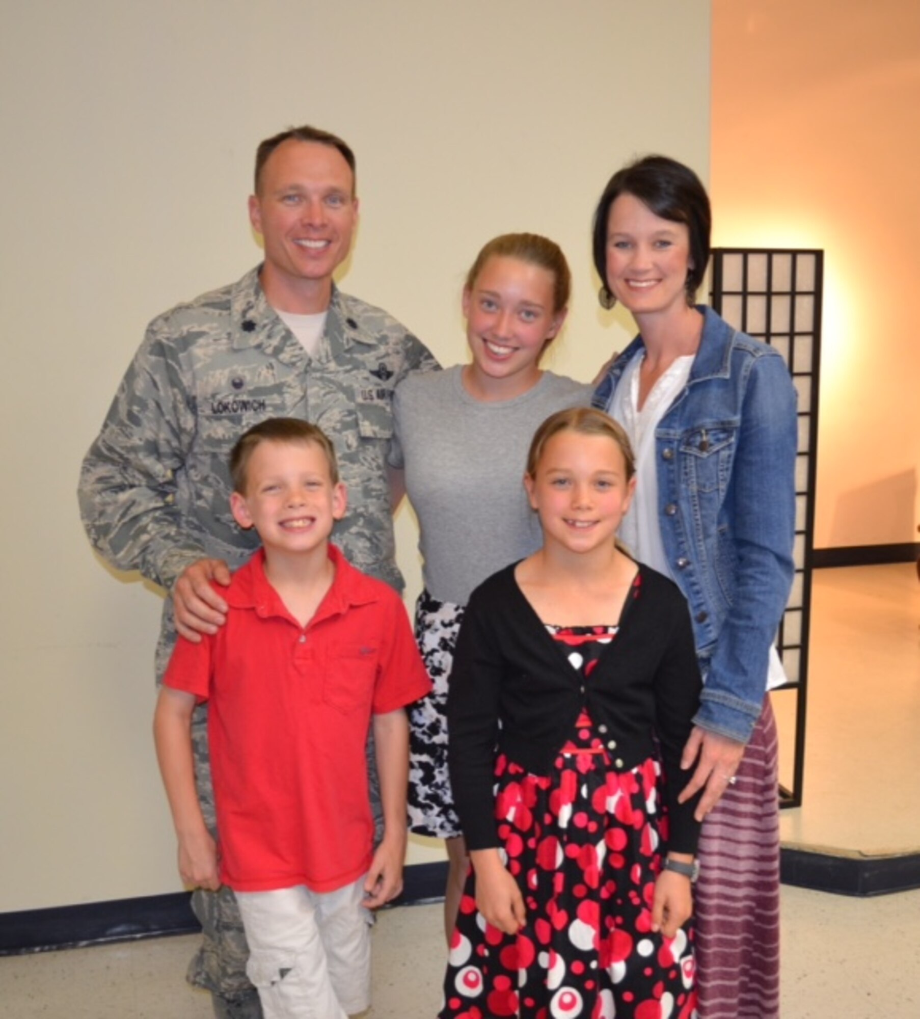 Lt. Col. Luke Lokowich, 5th Reconnaissance Squadron commander, his wife Lindsey and his chidren Avery, Jacob, and Abigail, at Osan Air Base, Republic of Korea. (Courtesy photo)