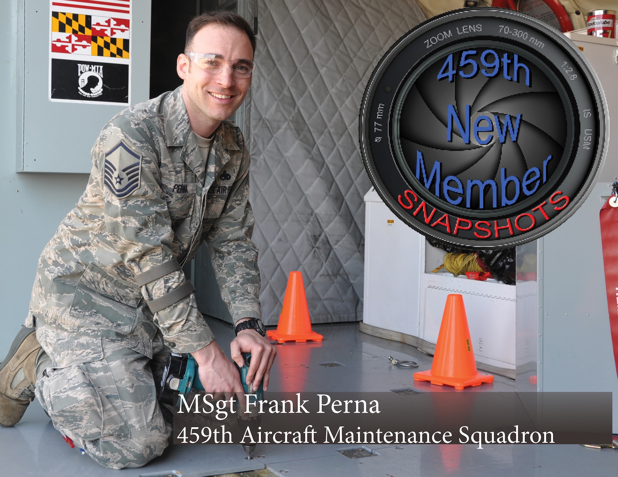 Master Sgt. Frank Perna, Crew Chief, 459th Aircraft Maintenance Squadron poses for a photo at Joint Base Andrews, Md., May 5, 2015. MSgt Perna is the 459th Air Refueling Wing's New Member Snapshot for the month of March. (U.S. Air Force Photo/ Senior Airman Kristin Kurtz)