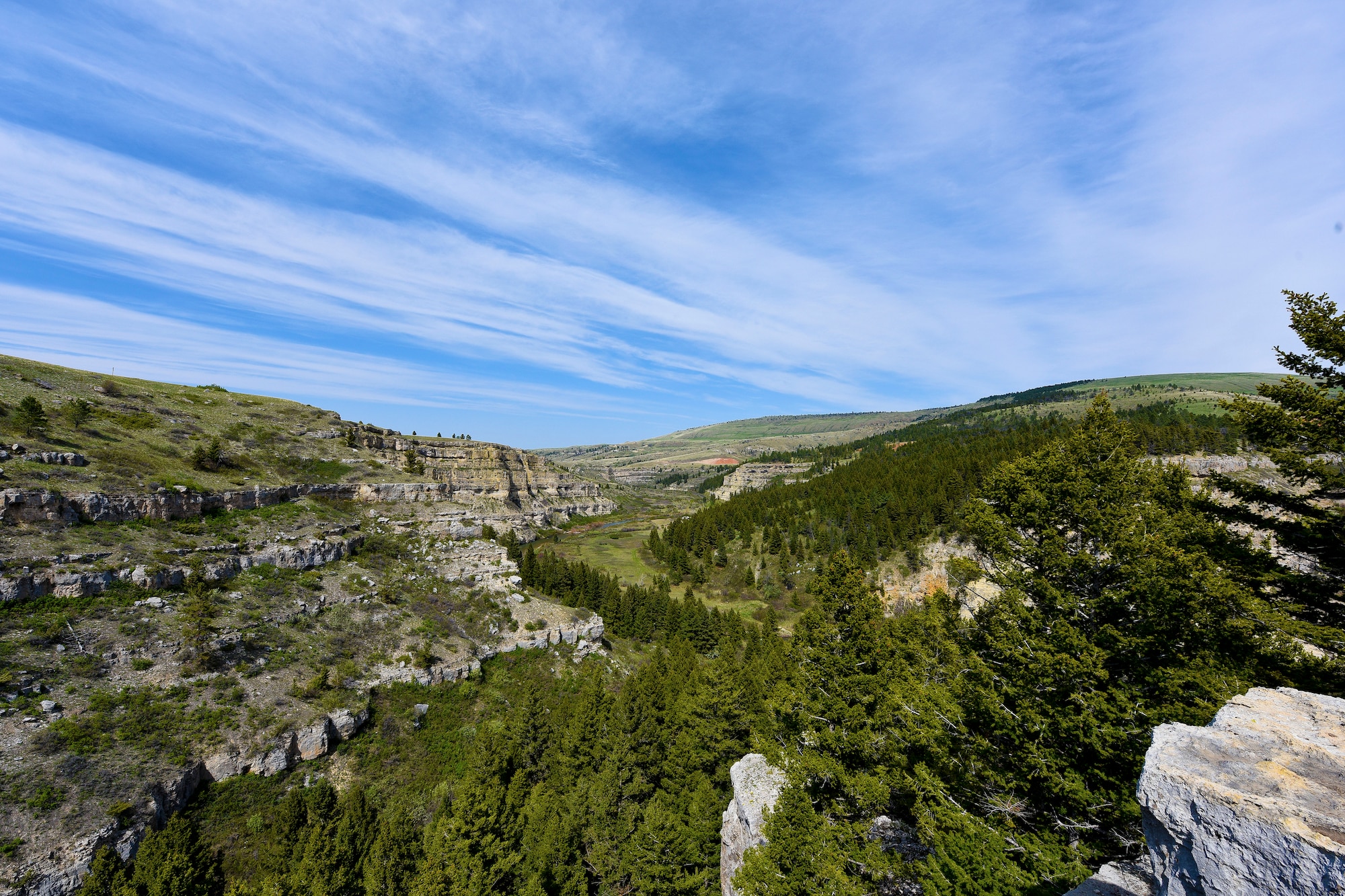 Sluice Boxes State Park offers adventure seekers many miles of easy-to-navigate hiking trails and pristine views of Belt Creek as it cuts through the limestone cliffs of the valley. Just 45 minutes away from Malmstrom Air Force Base, Mont., the park offers hiking, swimming, camping and fishing for those looking for outdoor activities. (U.S. Air Force photo/Airman 1st Class Collin Schmidt) 