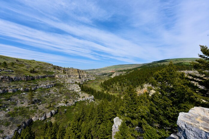 Sluice Boxes State Park offers adventure seekers many miles of easy-to-navigate hiking trails and pristine views of Belt Creek as it cuts through the limestone cliffs of the valley. Just 45 minutes away from Malmstrom Air Force Base, Mont., the park offers hiking, swimming, camping and fishing for those looking for outdoor activities. (U.S. Air Force photo/Airman 1st Class Collin Schmidt) 