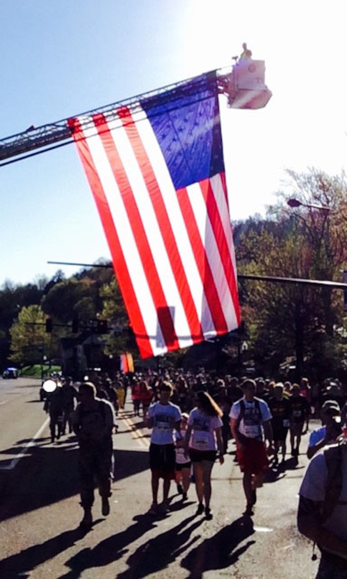 Members of the 134th Air Refueling Wing participate in the Annual Mountain Man Memorial March in Gatlinburg, Tn. The march was established to honor those who have fallen in battle. (Air National Guard photo)