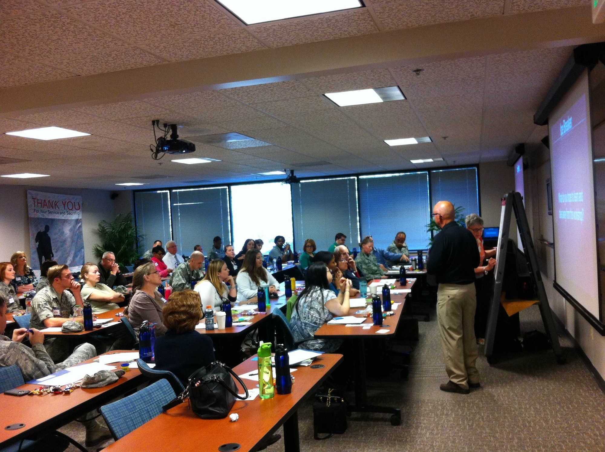 PETERSON AIR FORCE BASE, Colo. – About 40 personnel participated in Peterson’s inaugural Mental Health First Aid class April 21. Those who participated became certified Mental Health First Aiders, learning how to respond in a mental health emergency and how to offer support to someone who appears to be in emotional distress. (U.S. Air Force photo)