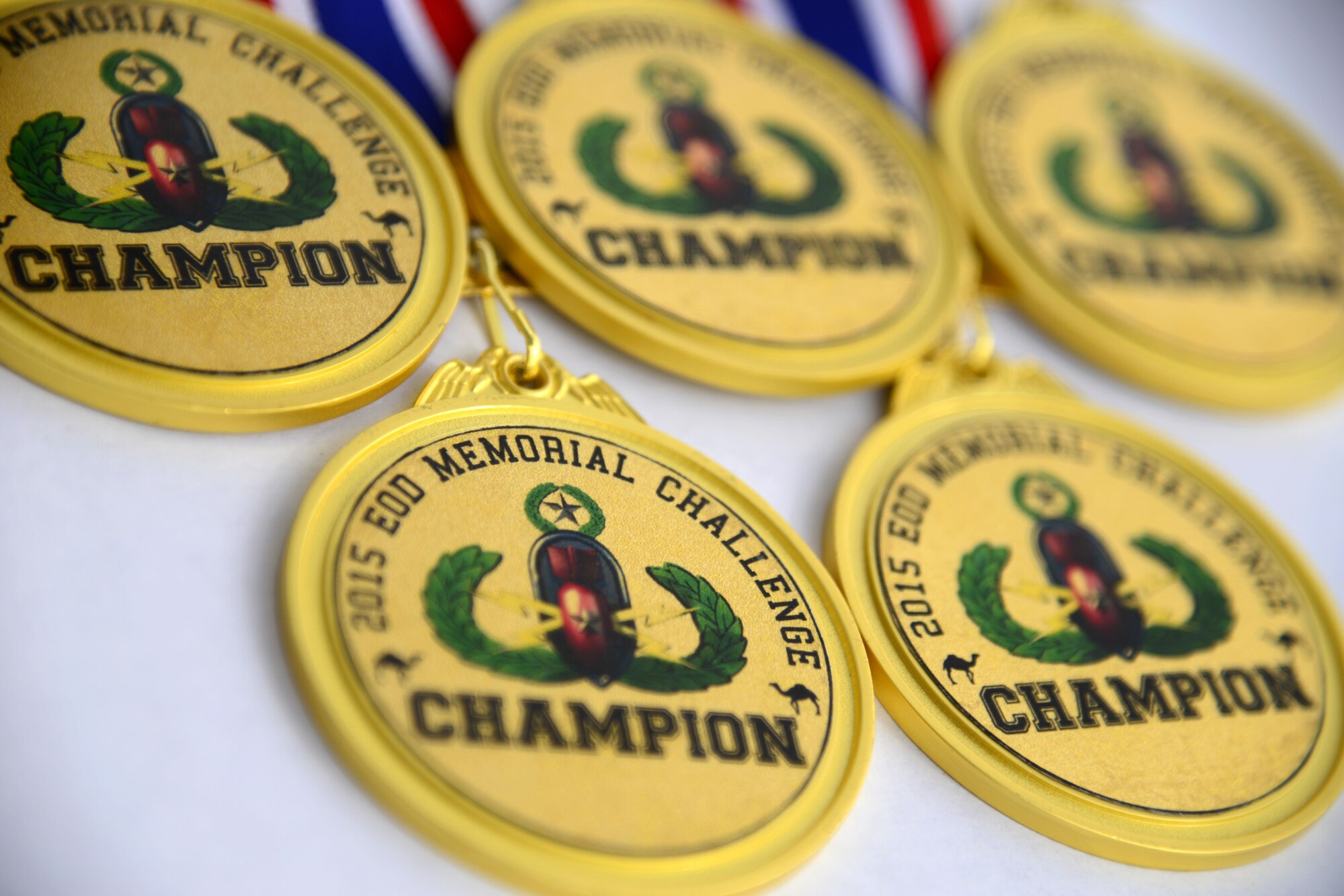 Winners of the Explosive Ordnance Disposal memorial challenge were awarded medals for at an undisclosed location in Southwest Asia May 2, 2015. Awards were presented to the fastest participants in three categories: team, male individual and female individual. (U.S. Air Force photo by Senior Airman Racheal E. Watson/Released) 