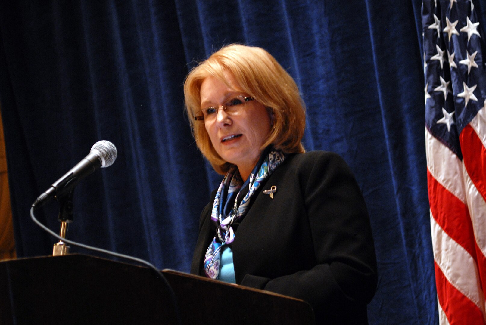 Dr. Kaye Whitley, director of the Department of Defense's Sexual Assault and Prevention Response (SAPR) office, speaks at the National Guard Bureau SAPR Leadership Summit in Washington, D.C., Nov. 1, 2010. Representatives from the 54 states and territories, and other military services, came together to discuss sexual assaults in the military and how to prevent them.