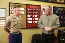 Major General Mark A. Brilakis, Commanding General Marine Corps Recruiting Command, spoke with Sergeant Kyle Sorrell at Permanent Contact Station Anderson during a visit to Recruiting Station Indianapolis April 27, 2015. Photo by LCpl Zachery B. Martin
