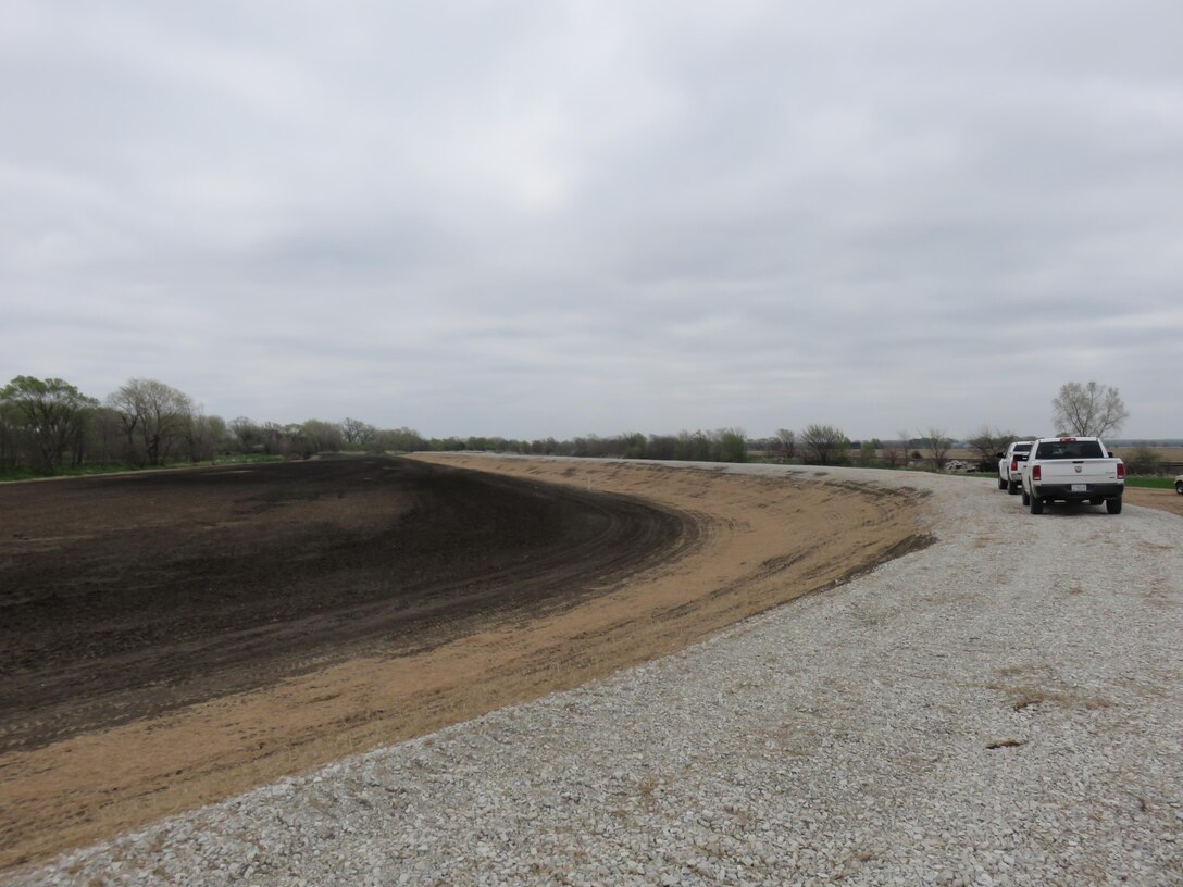 A view of the new Shell Creek levee north and east of Schuyler, Nebraska (looking east).