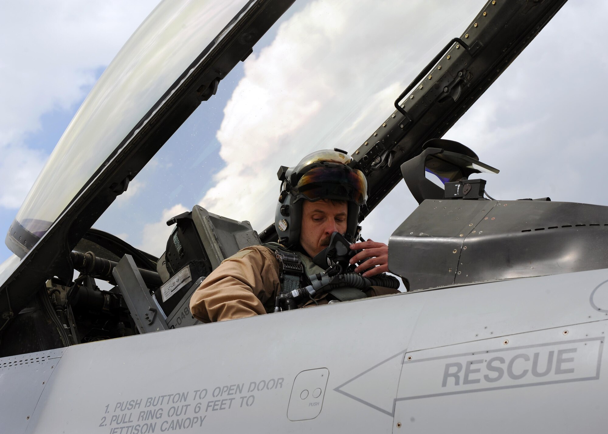 U.S. Air Force Maj. Walter Ehman, an F-16 Fighting Falcon pilot, assigned to the 4th Fighter Squadron from Hill Air Force Base, Utah, prepares for takeoff April 30, 2015 at Bagram Airfield, Afghanistan. The “Fuujins” of the 4th FS provided decisive airpower to ground commanders in Afghanistan throughout their six month deployment, flying more than 8,000 hours in the F-16 in support of operations Enduring Freedom and Freedom’s Sentinel. (U.S. Air Force photo by Staff Sgt. Whitney Amstutz/released)