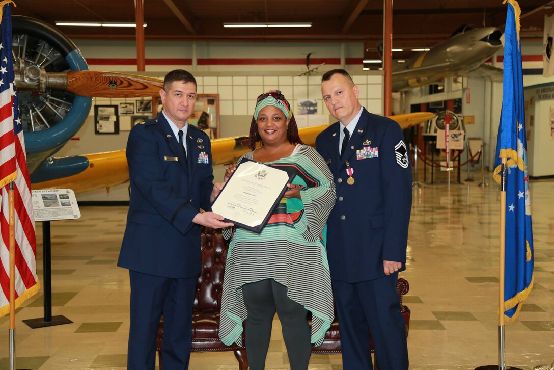 Senior Master Sgt. Juan Cruz, 349th Mission Support Squadron, holds a retirement ceremony May 2, 2015 here at Travis Air Force Base, Calif. (U.S. Air Force photo/Capt. Samuel Lee)