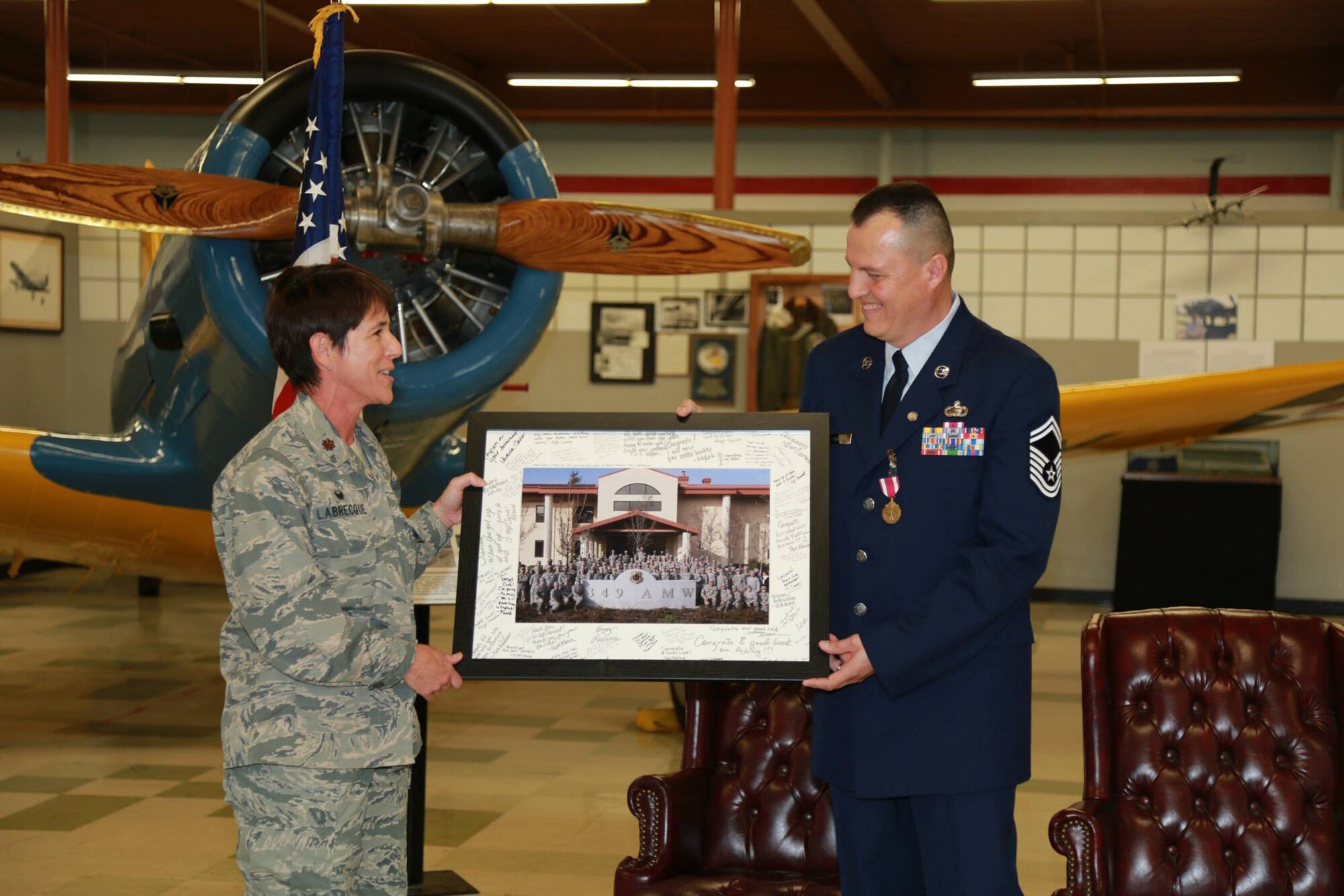 Senior Master Sgt. Juan Cruz, 349th Mission Support Squadron, holds a retirement ceremony May 2, 2015 here at Travis Air Force Base, Calif. (U.S. Air Force photo/Capt. Samuel Lee)