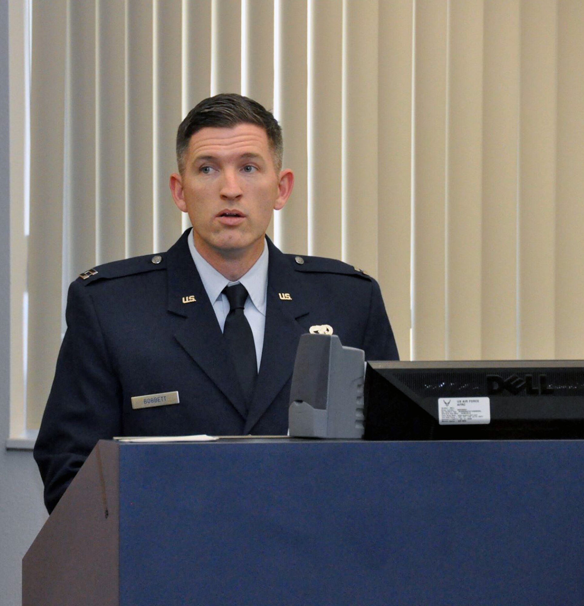 TRAVIS AIR FORCE BASE, Calif. -- Maj. Jolane P. McCarthy assumed command of the 45th Aerial Port Squadron at Travis Air Force Base, Calif. on May 2, 2015. McCarthy is a distinguished graduate of the Logistics Readiness Officer Course and Squadron Officer School. (U.S. Air Force photo/ Senior Airman Sajjan Singh)
