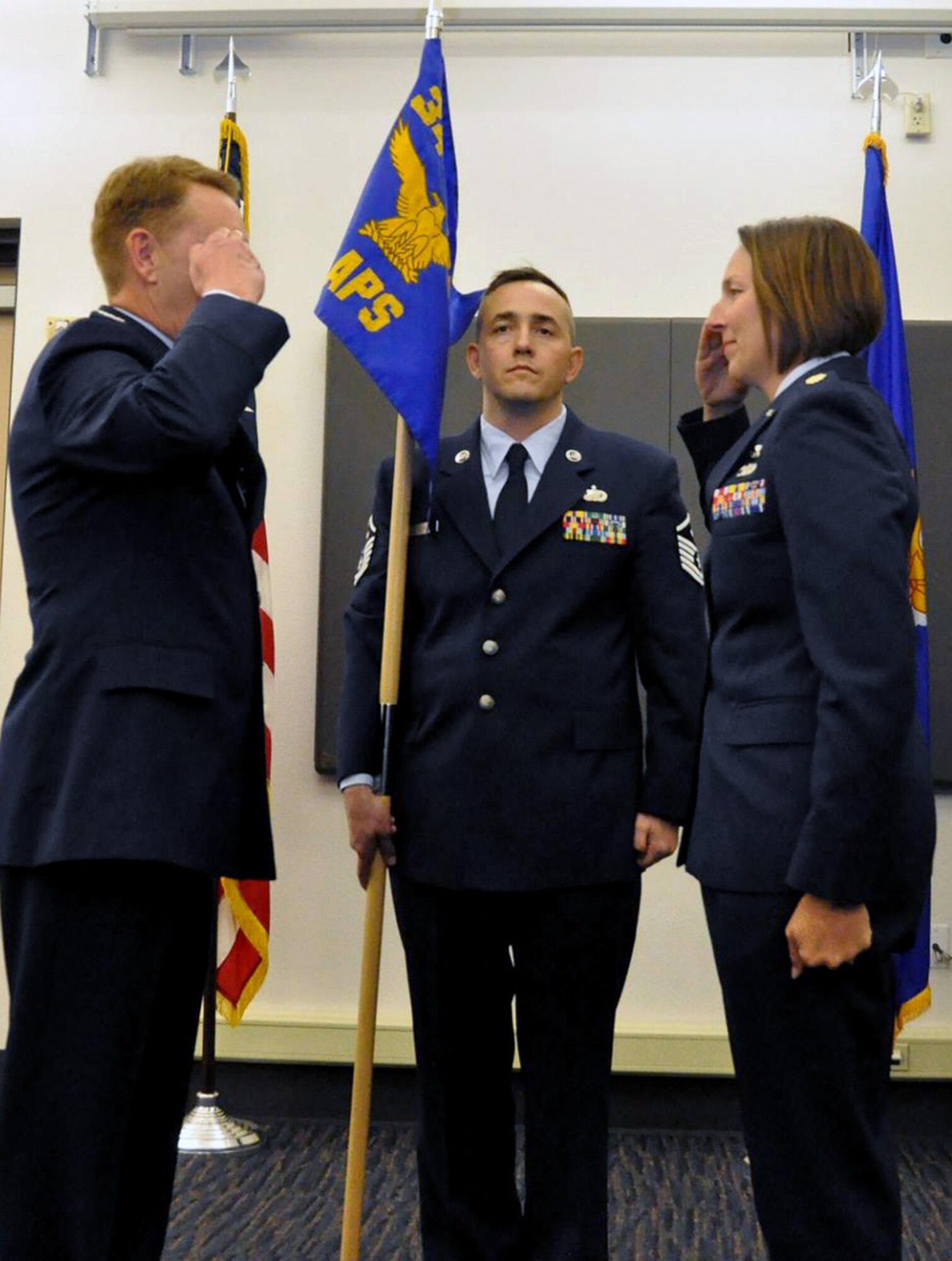 TRAVIS AIR FORCE BASE, Calif. -- Maj. Jolane P. McCarthy assumed command of the 45th Aerial Port Squadron at Travis Air Force Base, Calif. on May 2, 2015. McCarthy is a distinguished graduate of the Logistics Readiness Officer Course and Squadron Officer School. (U.S. Air Force photo/ Senior Airman Sajjan Singh)
