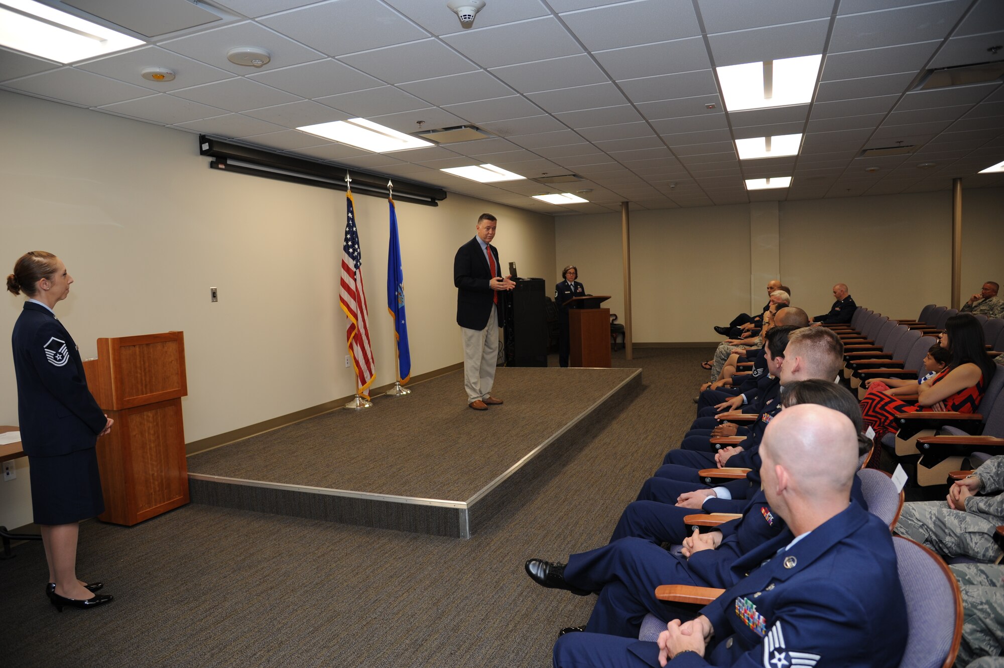Guest speaker Judge Gregory Holder addressed the latest 927th Air Refueling Wing Community College of the Air Force graduates in a ceremony held at MacDill Air Force Base, Fla., May 3. In order to receive their degrees, the graduates completed a total of 64 credit hours, which included a minimum of 15 credit hours from their respective civilian colleges. (U.S. Air Force photo/Tech. Sgt. Peter Dean)