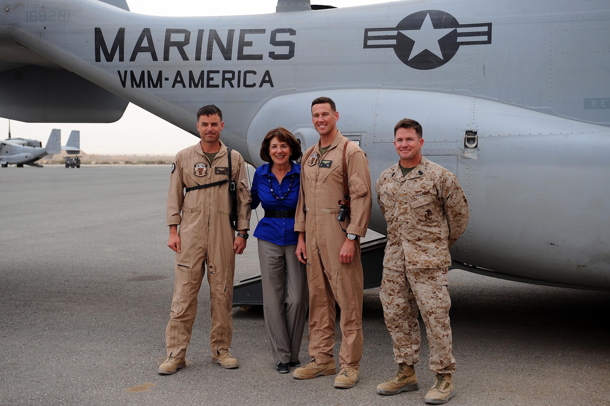 Rep. Susan Davis, House Armed Services Committee, spends time with U.S. Marines supporting Special Purpose Marine Air Ground Task Force Crisis Response, Central Command, during a visit to Southwest Asia, May, 5, 2015. The House Armed Services Committee members and staff visited to conduct oversight of U.S. operations in the region, with a focus on the contribution, efforts and concerns of women in the Armed Forces. (U.S. Air Force photo/Tech. Sgt. Brittany E. Jones/Released)