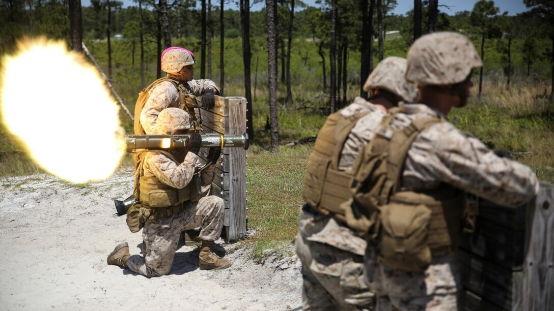 Marines with 1st Battalion, 8th Marine Regiment fire an M-72 light anti-tank weapon during a live-fire rocket range aboard Marine Corps Base Camp Lejeune, North Carolina, May 5, 2015. The purpose of the exercise was to build confidence, camaraderie and weapon proficiency throughout the unit. (U.S. Marine Corps photo by Cpl. Kirstin Merrimarahajara/released)