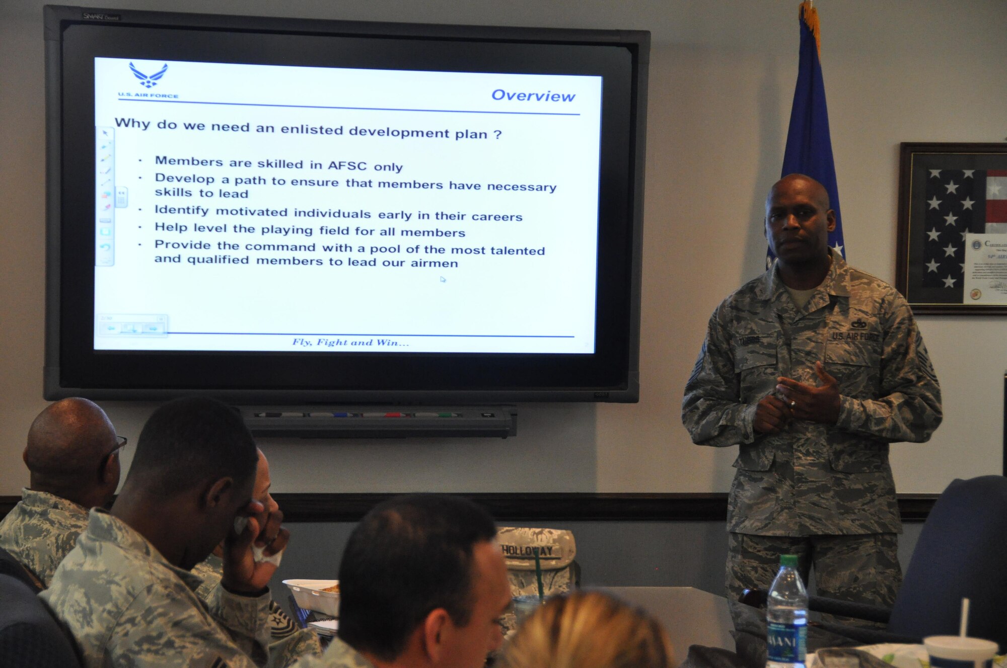 The 94th Airlift Wing Human Resources Development Council held a lunch-n-learn briefing for Airmen to learn about various topics including the Reserve-Enlisted Development Plan May 3, 2015 at Dobbins Air Reserve Base, Georgia.The Enlisted Development Plan is a tool that provides Airmen an opportunity to establish a plan for their development and career progression. (U.S. Air Force photo/Tech. Sgt. Karla Lehman)