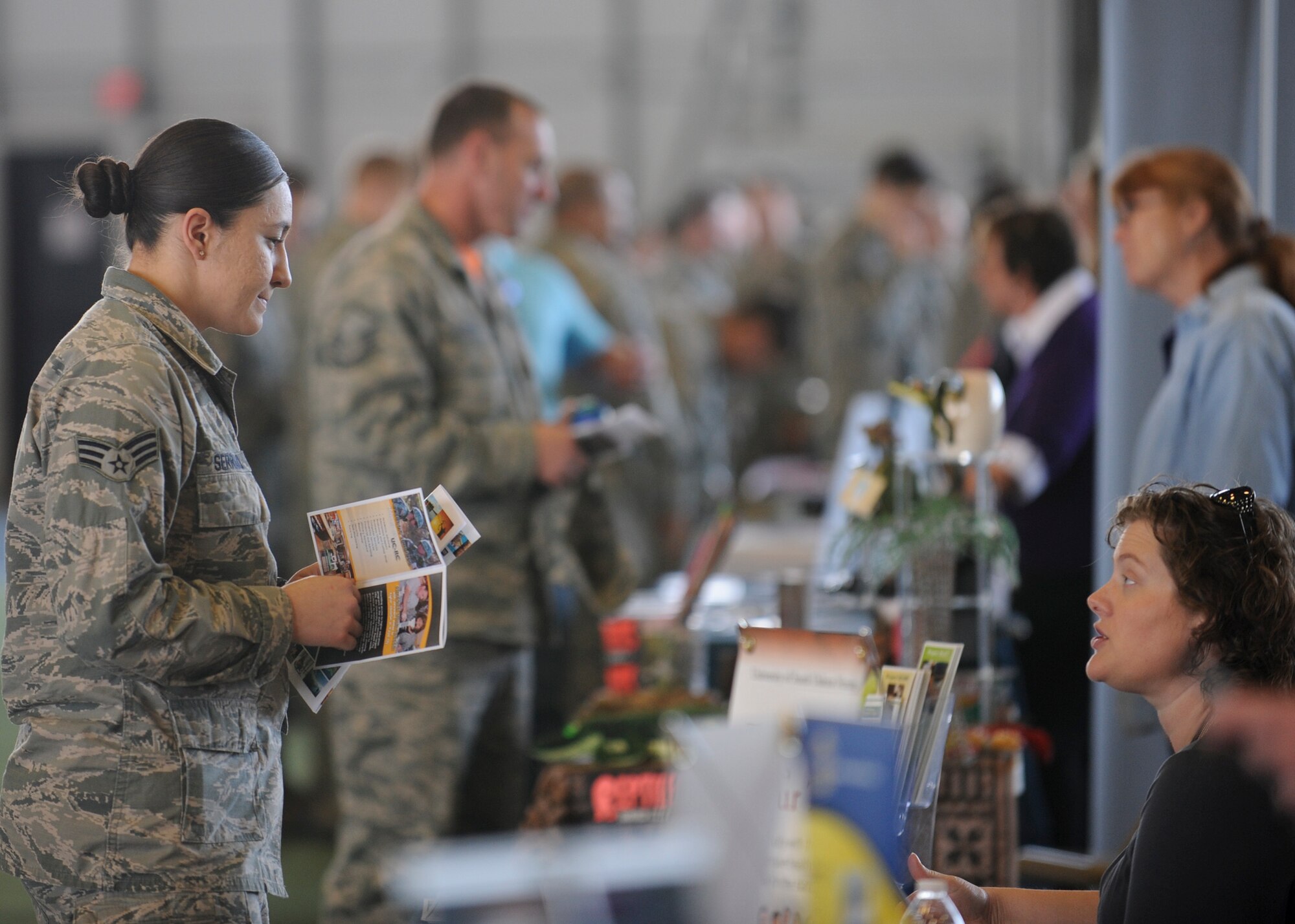Senior Airman Amaris Serrano, 28th Security Forces Squadron defender, attends a Discover the Hills event at Ellsworth Air Force Base, S.D., April 24, 2015. Building upon the Social Pillar of the Comprehensive Airman Fitness concept, the event provided an opportunity for Airmen to interact with members of the local community and learn about available recreational activities and programs. (U.S. Air Force photo by Senior Airman Anania Tekurio/Released)