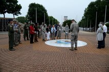 Laughlin members gather in prayer at Heritage Park on Laughlin Air Force Base, Texas, May 7, 2015. In honor of National Day of Prayer, the Laughlin Chapel staff invited members of all faith groups to pray for our nation, each according to their own tradition. (U.S. Air Force photo by Airman 1st Class Ariel D. Partlow)