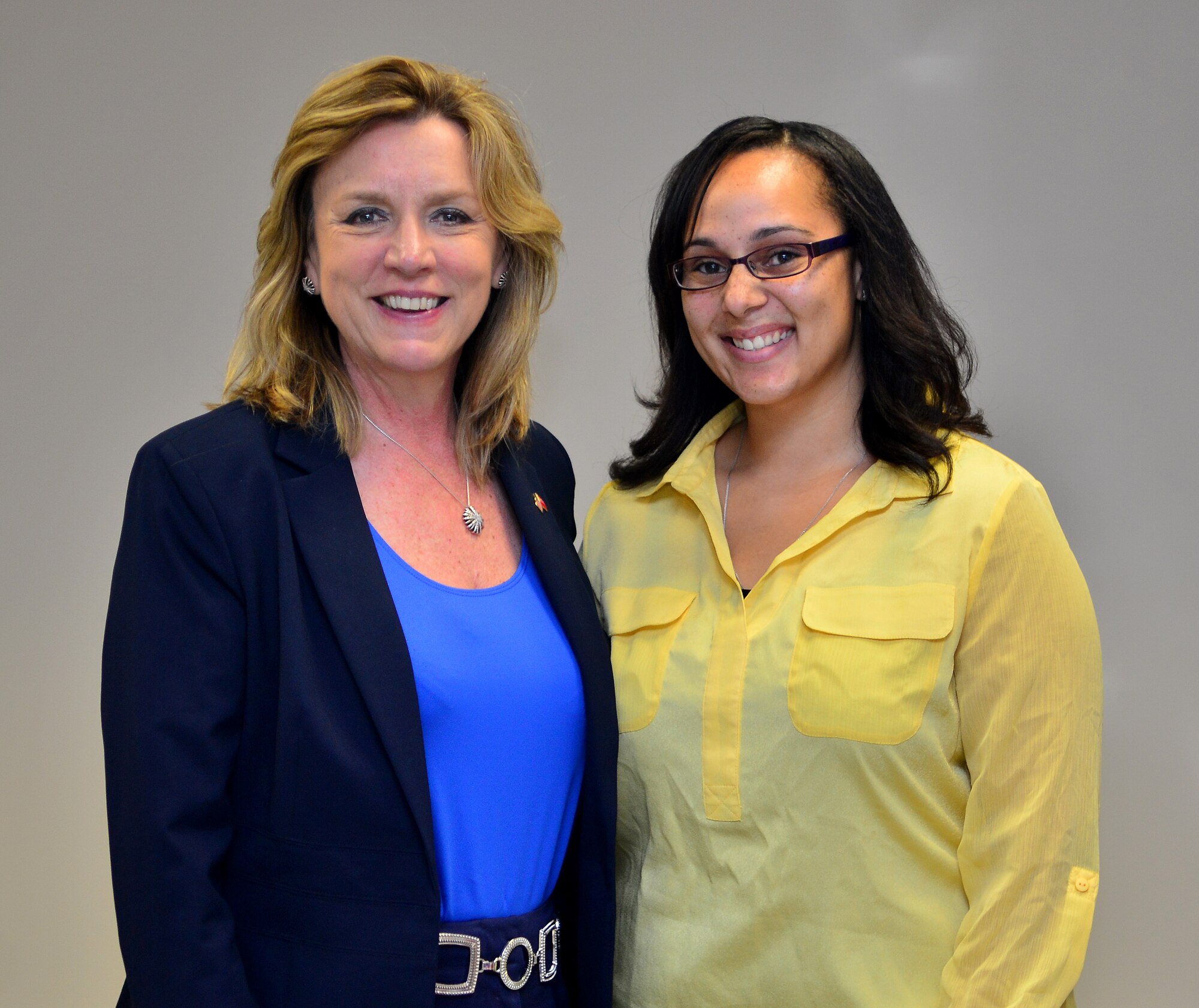 Secretary of the Air Force Deborah Lee James meets with Mamie Futrell, 39th Air Base Wing Sexual Assault Prevention and Response specialist May 6, 2015, at Incirlik Air Base, Turkey. James met with the wing’s SAPR office and other key offices to get a better understanding of how sexual assault and other tough issues are impacting the wing. (U.S. Air Force photo by Staff Sgt. Caleb Pierce/Released)