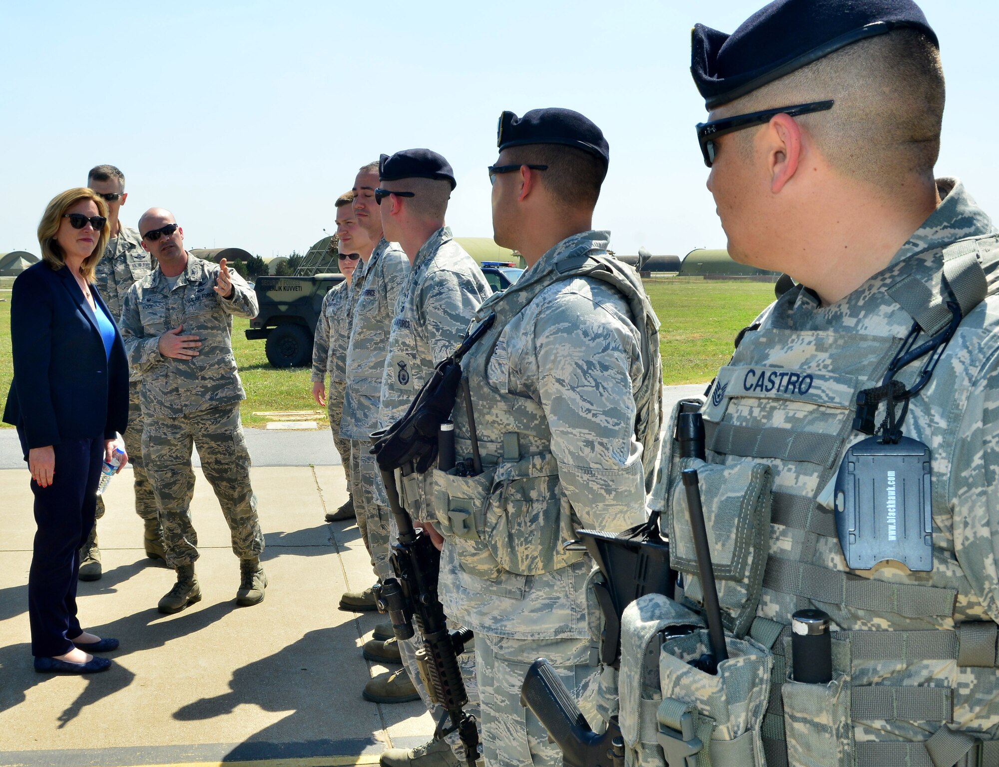 Secretary of the Air Force Deborah Lee James meets with members from the personnel reliability program staff to learn mission capabilities May 6, 2015, at Incirlik Air Base, Turkey. James met and discussed Air Force policies and goals with Airmen during her visit to Incirlik and received a firsthand look at the base's critical role in supporting the Air Force mission. (U.S. Air Force photo by Staff Sgt. Caleb Pierce/Released)