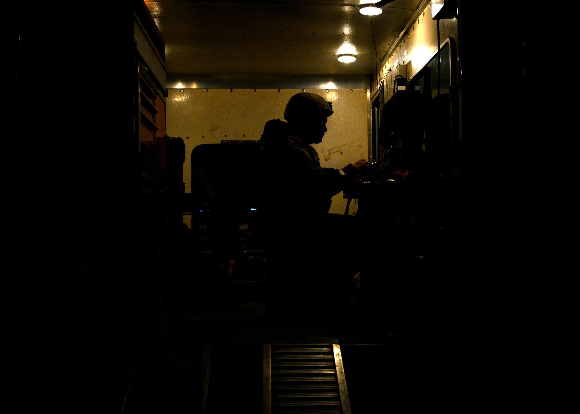 U.S. Air Force Senior Airman Josiah Hamernick, 31st Civil Engineer Squadron explosive ordnance disposal apprentice, operates an F6-A robot, during inspection MAROON EXCAVATOR, May 5, 2015, at Aviano Air Base, Italy. During the inspection, EOD Airmen responded to a simulated suspicious package which tested their readiness procedures. (U.S. Air Force Senior Airman Areca T. Wilson/Released)